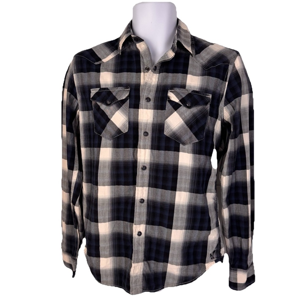 American Eagle Plaid‎ Shirt Men XS Navy Blue Western Vintage Fit Cotton